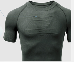 Men's Navy Blue Solid Full Sleeve <b>Collarless</b> Compression <b>Shirt</b> High Elasticity 120g Polyester Knitted Quick Dry Sporty Fit - Product Image 4