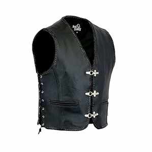 Chaleco de cuero negro para motociclistas, sin mangas, tallas S a 3XL - Product Image 1