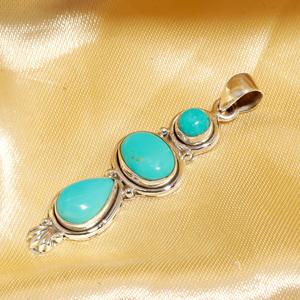 Mejor Precio, Turquesa Natural, Forma Ovalada, Engaste en Bisel, Plata de Ley 925 Sólida, Colgante Hecho a Mano para Mujer, Joyería de Regalo - Product Image 1