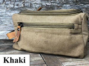 Neceser de lona y cuero vintage, organizador de viaje impermeable, estuche de cosméticos para hombre LCTB-0012 - Product Image 6