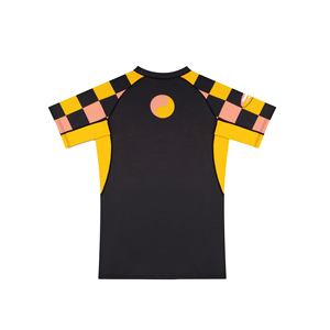 Saqbandco Rashguard noir à manches courtes, manches à carreaux, logo frontal, UPF50+, antibactérien, écologique, respirant, séchage rapide - Product Image 2