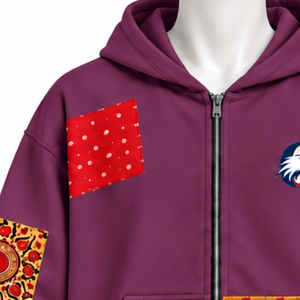Sudadera con capucha y cremallera completa de plumas, estilo patchwork, oversize, con diseño de parches estampados, informal, estilo streetwear, para hombre - Product Image 5