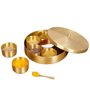 Classic Metal Spice Box with Decorative Lid Kitchen Masala Storage Organizer Container for <b>Herbs</b> Seasoning Cooking Setup - Product Image 6