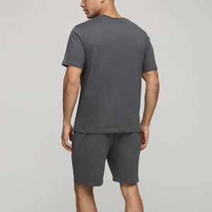 Top Trending Men Summer Casual Two-Piece <b>Set</b> Gray T-Shirt Shorts Crew Neck Letter Print 100% Cotton Breathable & <b>Knitted</b> Fabric - Product Image 5