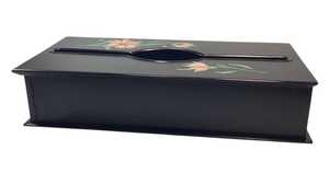 Toleware Black Metal Tissue <b>Box</b> Hand Painted Pink White Flowers Vtg 10.5 in - Product Image 5