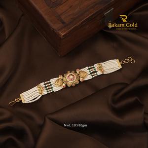 22K Solid Gold Floral <b>Ruby</b> <b>Bracelet</b> for Women Traditional Indian Meenakari Pearl Strand Kada Wedding Jewelry 10.91g - Product Image 2