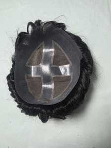 Prótesis Capilar Masculina Remy de Cabello Indio con Base de Encaje y PU, Ondulado Natural con Raya, 3x5, Color 1b, Sistema Capilar Ligero - Product Image 4
