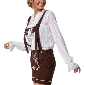 Sporty Short Style Womens Lederhosen Suede Leather Shorts with Side Lacing Detail and Traditional Bib Front Construction - Product Image 3