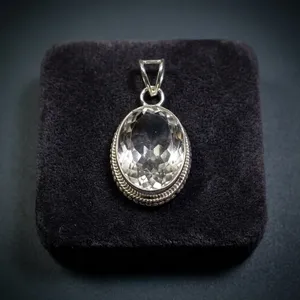 925 Sterling Silver Crystal Quartz Pendant Handmade Clear Gemstone Vintage Jewelry Elegant Design For Women Wholesale - Product Image 2