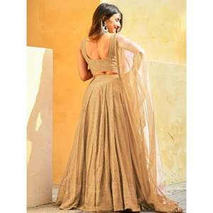 Fabulous Beige Sequins Georgette Festival Lehenga Choli for <b>Wedding</b> - Product Image 3