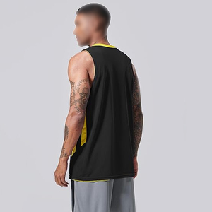 เสื้อบาสเก็ตบอลแบบซับลิเมชั่นสั่งทำพิเศษ คอวี แขนกุด ระบายเหงื่อได้ดี ผลิตจากโพลีเอสเตอร์ 100% เสื้อผ้ากีฬาสำหรับผู้ใหญ่แบบยูนิเซ็กซ์ สีเหลืองดำ - Product Image 3