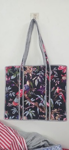 Handmade Eco-Friendly Quilted Cotton Print Fashion Lightweight <b>Canvas</b> <b>Tote</b> Bag Customizable Zipper Bohemian Vintage Lady - Product Image 4
