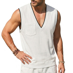Wholesale Price Men's V Neck Sleeveless Shirt with Pocket Custom <b>Logo</b> High Quality Summer Casual Streetwear Fashion Tank Tops - Product Image 6
