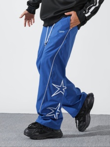 Pantalon de jogging décontracté pour homme, bleu, brodé d'étoiles, taille élastique, respirant, en polyester mi-lourd - Product Image 3