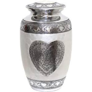 Wholesale Handcrafted Adult Cremation Urn For Human Ashes Elegant White Enamel & Hand Engraved Silver Metal Funeral Burial Urn - Product Image 6