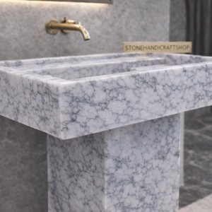 Lavabo sur pied en marbre de Carrare naturel, en pierre massif, pour salles de bain de luxe - Product Image 5
