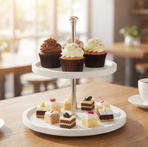 Premium Two Tier Metal <b>Cake</b> <b>Stand</b> White Multi Layer Dessert Display <b>Stand</b> For Weddings Parties Elegant Tabletop Accent - Product Image 5