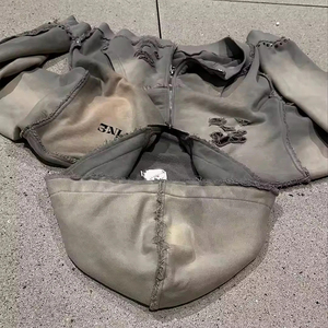 เสื้อฮู้ดโอเวอร์ไซส์ผ้าเฟรนช์เทอร์รี่แบบซิปสำหรับผู้ชาย สไตล์สตรีทแวร์ สีเทาซีด ดีไซน์กระเป๋าแบบดิสเทรส เหมาะสำหรับใส่ในฤดูใบไม้ร่วง - Product Image 3