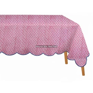 Mantel Rectangular de Algodón con Estampado Floral Indio Hecho a Mano, Mantel con Borde Festoneado para Decoración del Hogar y Bodas - Product Image 1