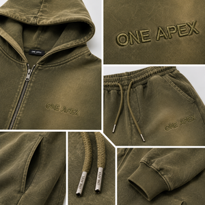 ชุดวอร์มโอเวอร์ไซส์สำหรับผู้หญิง ONE APEX รุ่นซันเฟด ฮู้ดดี้ซิปเต็มตัว กางเกงขายาวสีเขียวมะกอก ผ้าฝ้าย 100% เนื้อเฟรนช์เทอร์รี่หนานุ่ม - Product Image 6