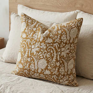 Floral <b>Throw</b> Pillow Cover Square Cotton Blend 22x22 Washable Soft Handprinted <b>Chair</b> Sofa Bedroom Pillow Cover Decor - Product Image 4