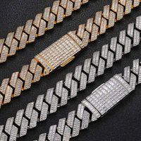 Collier Chaîne Cubaine Premium Diamanté Plaqué Or Blanc Style Hip Hop Unisexe Bijou Rapper Cadeau pour Hommes et Femmes