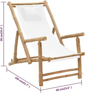 Gia Gia Nguyen Traditional Bamboo Folding Chair with Cool Canvas Fabric <b>Backrest</b> Compact Convenient Modern Boho Outdoor Summer - Product Image 6