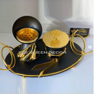 Porta Incienso Metálico con Acabado Dorado, Diseño de Hoja, Estilo Moderno de Oriente Medio, Quemador de Incienso Bukhoor - Product Image 3