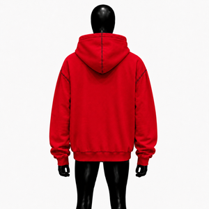 Oversized <b>Red</b> Zip Up <b>Hoodie</b> <b>Men</b> Streetwear Full Zipper Hooded Sweatshirt Drop Shoulder Black Contrast Stitching Casual Wear Fits - Product Image 2