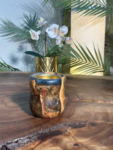 Porte-encens artisanal haut de gamme en résine époxy effet aurore dorée et bois dur, pour bâtonnets et cônes d'encens, méditation - Product Image 5