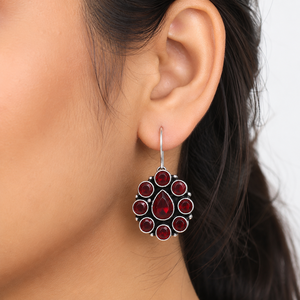 Large Quantity Antique <b>Silver</b> Plated <b>Stud</b> <b>Earrings</b> Women Garnet Pearl Flower Bohemian Style Bezel Setting Trendy Wedding Bulk - Product Image 2