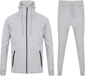 Chándal con capucha y cremallera para hombre, gris y rojo, sudadera de manga larga con bolsillos laterales, estilo casual para otoño - Product Image 5