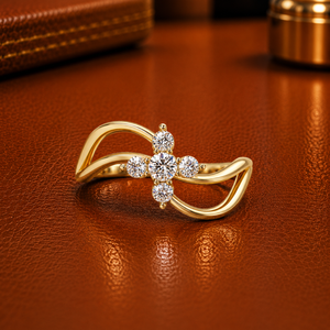 เครื่องประดับแฟชั่นชั้นดี ทองคำแท้ 14K เพชรทรงกลมเจียระไนแบบบริลเลียนท์ เพชรเลี้ยงในห้องปฏิบัติการ แหวนลายคลื่นสองแถวแบบไขว้ สำหรับเป็นของขวัญสำหรับผู้หญิง - Product Image 1