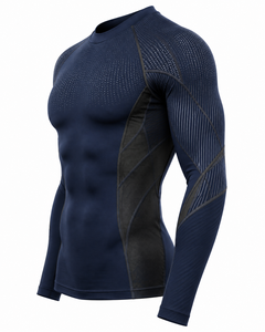 Men's Long Sleeve Compression Color Blocked Rash Guard Navy Blue Quick Dry Breathable Polyester/Nylon <b>Athletic</b> Workout Top - Product Image 3