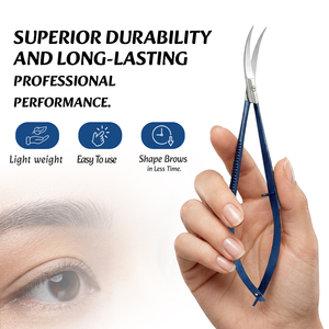 Ciseaux à sourcils professionnels bleu roi personnalisés, ciseaux à sourcils à ressort, ciseaux à sourcils ODM à marque privée - Product Image 5