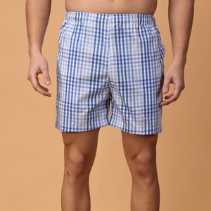 Shorts en coton à carreaux bleus et blancs pour hommes, taille élastique, décontractés, respirants, en tissu Oxford, longueur courte - Product Image 3
