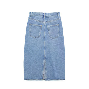Women Knee Length Washed Blue Jeans Denim Skirts - Product Image 2