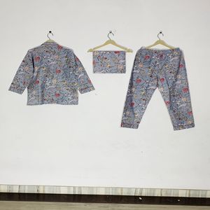 Conjunto de Pijama Floral con Estampado Artesanal de Jaipur - Ropa de Dormir de Algodón Artesanal, Ropa de Dormir y de Estar por Casa de Verano Estilo Bohemio para Mujer, Regalo - Product Image 4