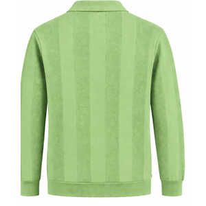 Pull-over en maille vert lime pour homme à manches longues, motif rayé texturé vertical, poignets côtelés, style décontracté et élégant - Product Image 2