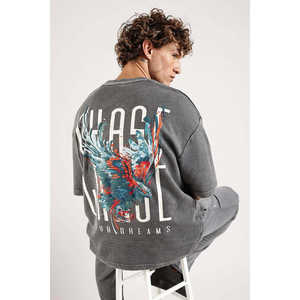 Camiseta de Manga Corta para Hombre, Estilo Casual, Oversize, con Estampado, Cuello Redondo, 100% Algodón, 280 g/m², Tejido Jersey - Product Image 3