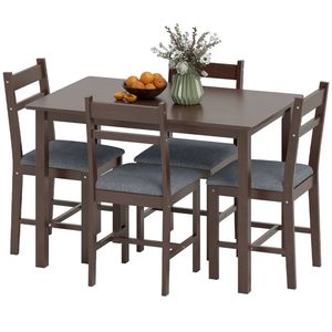 Set da Pranzo in Legno di Noce Massiccio a 5 Pezzi, Tavolo e Sedie in Stile Rustico per Sala da Pranzo e Soggiorno - Product Image 5