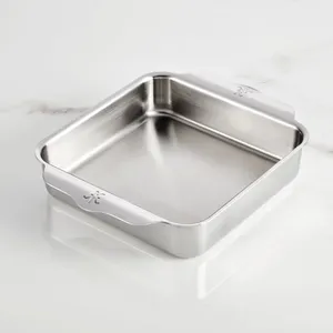 Square Stainless Steel Casserole Dish With Decorative Handles Durable Oven Safe All <b>Stove</b> Types Minimalist Design - Product Image 1