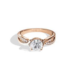 Anillo de compromiso de diamante talla brillante redondo para mujer, engaste de púas, estilo floral, joyería fina - Product Image 1