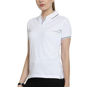 เสื้อโปโลแขนสั้นผู้หญิง สีพื้น คอปกตัดสี ติดกระดุม ลำลอง ผ้าถัก รับสกรีนโลโก้ - Product Image 2