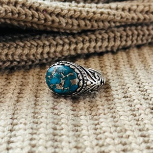 Turquoise <b>Rings</b> Boho <b>Brass</b> <b>Rings</b> Women Oxidized Silver Finish Tribal Floral Jewelry Boho Design - Product Image 3