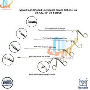 Ensemble de forceps micro-laryngéens de haute qualité, mâchoire en forme de cœur, 4 pièces, 22 cm, instruments chirurgicaux ORL de précision, CE ISO |   OldMed - Product Image 1