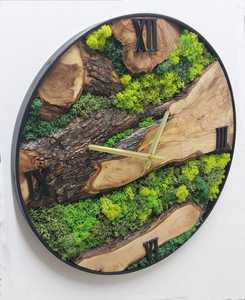 Rustic Forest Moss Wall <b>Clock</b> Handmade Wooden Nature Inspired Luxury Green Decor Artistic Modern 3D Antique Style Living Room - Product Image 5