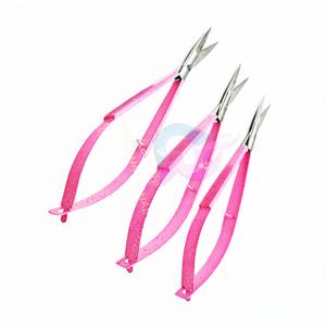 Ciseaux à cuticules pour manucure, en acier inoxydable, à lame courbée, rose pailleté, pour droitiers, durables, pour la coupe des ongles et des cils - Product Image 3