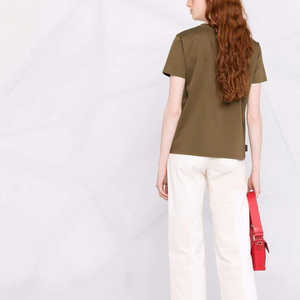 Camiseta de Verano Informal Transpirable y Ecológica de Algodón Marrón para Mujer, Cuello Redondo, Manga Corta, Lisa - Product Image 4