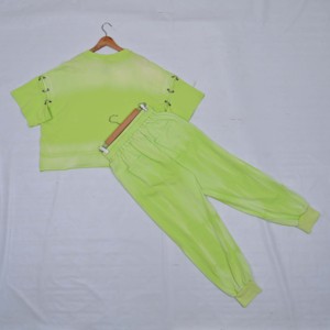 High Quality 100% Cotton Drawstring Rhinestone Distressed Lightweight Breathable Eco-Friendly Neon Green Jersey Oversized <b>Set</b> - Product Image 5